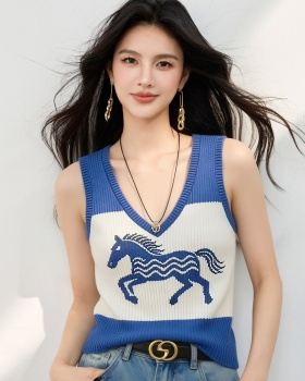 Pony summer slim tops knitted V-neck show young vest