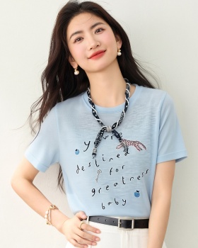 Short sleeve creative slim all-match loose tops for women