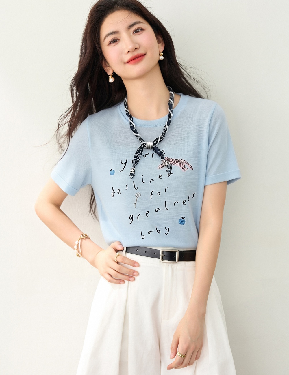Short sleeve creative slim all-match loose tops for women