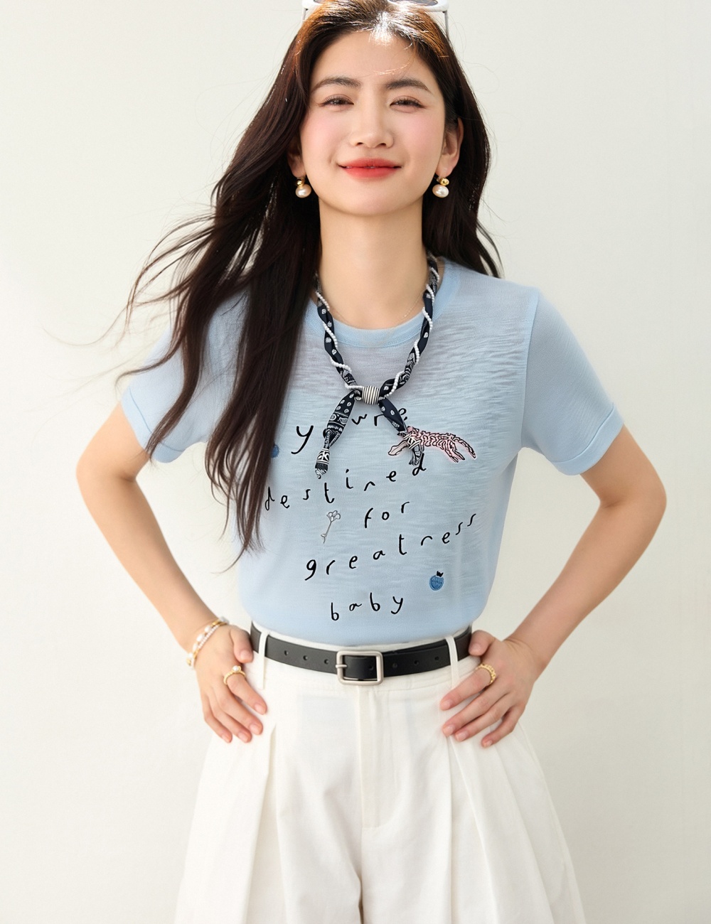 Short sleeve creative slim all-match loose tops for women