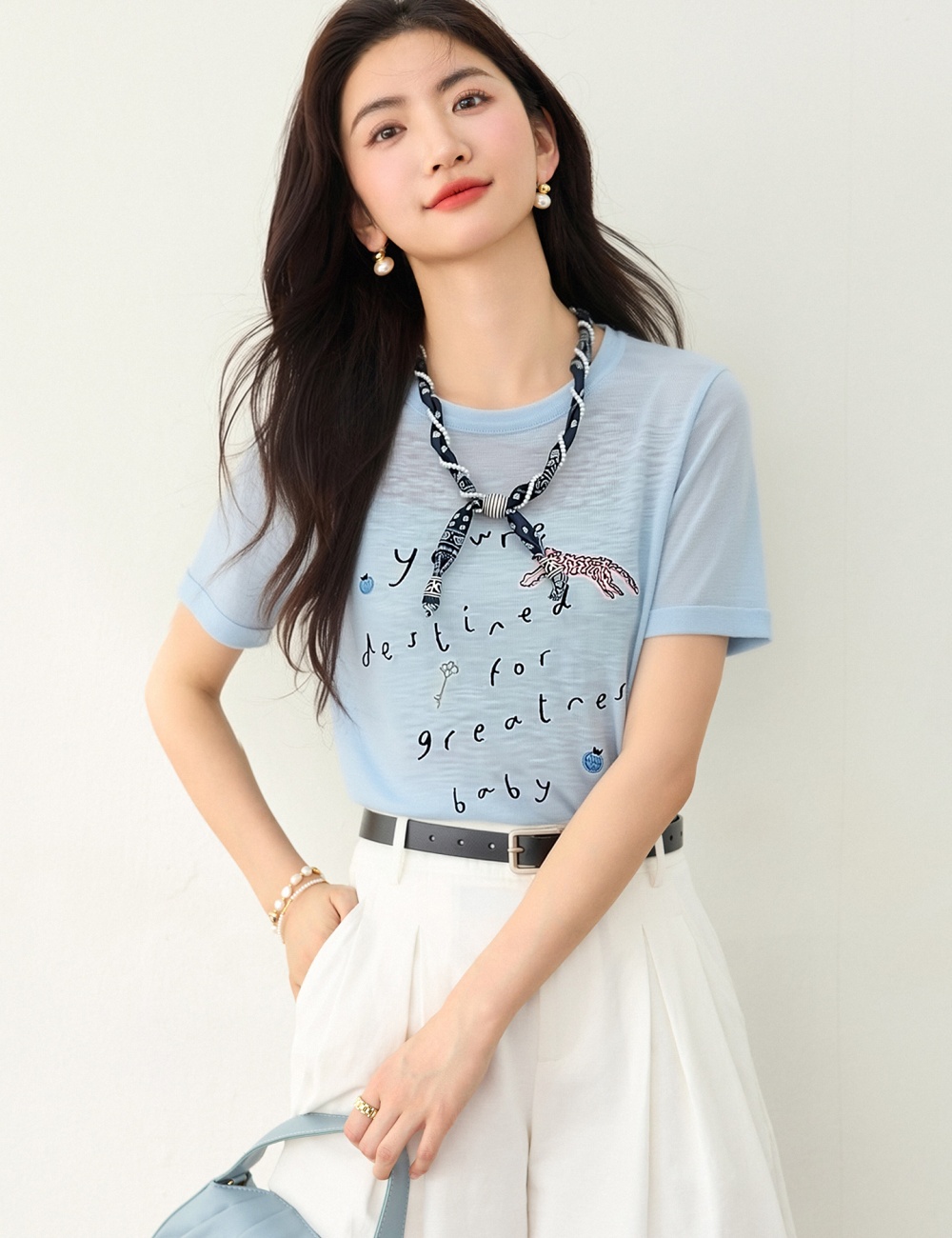 Short sleeve creative slim all-match loose tops for women