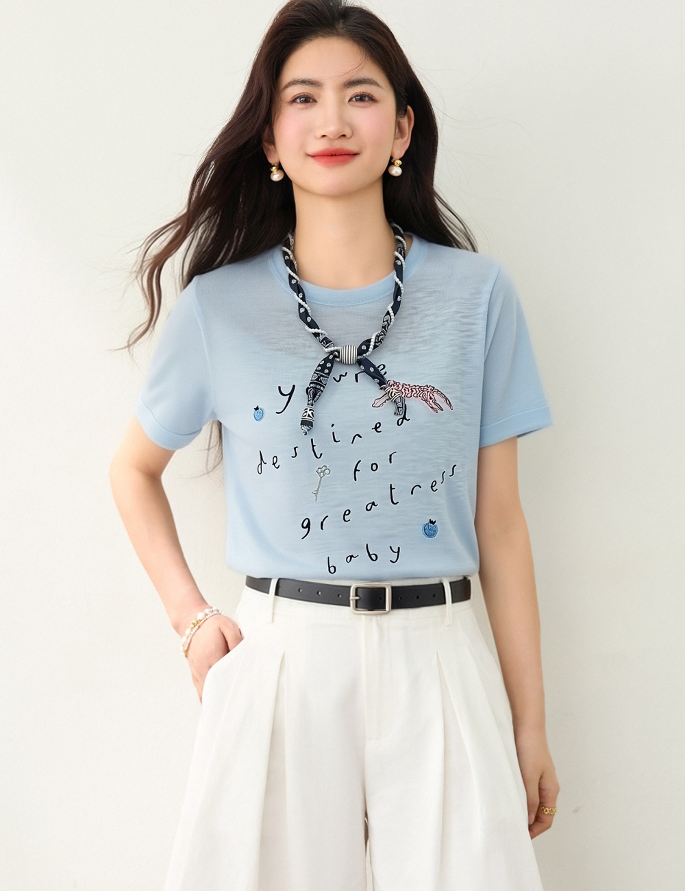 Short sleeve creative slim all-match loose tops for women