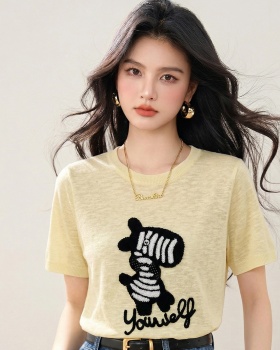 Round neck short sleeve tops summer sweater for women