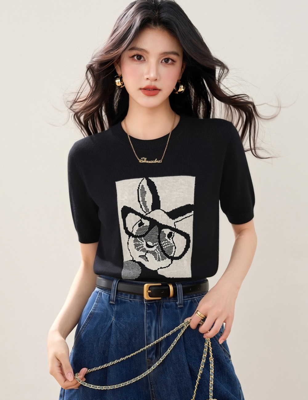 Rabbit Korean style tops cartoon thin T-shirt for women