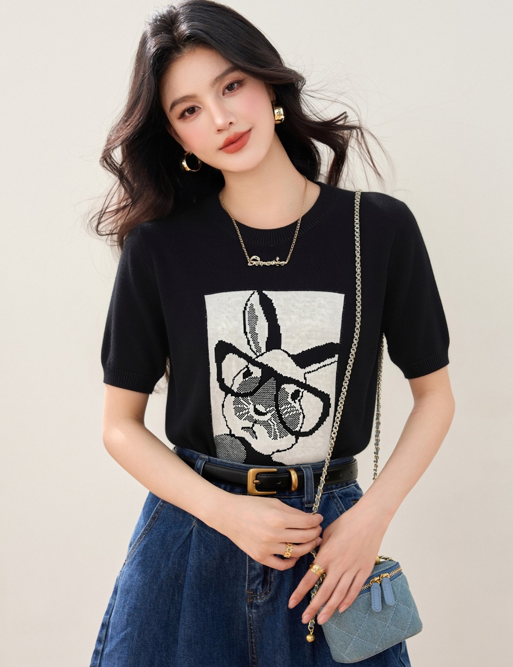 Rabbit Korean style tops cartoon thin T-shirt for women