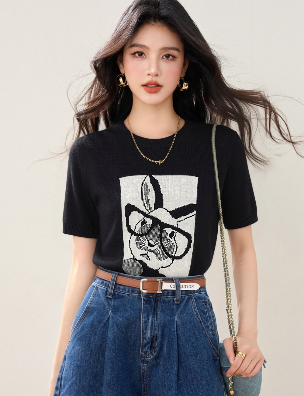 Rabbit Korean style tops cartoon thin T-shirt for women