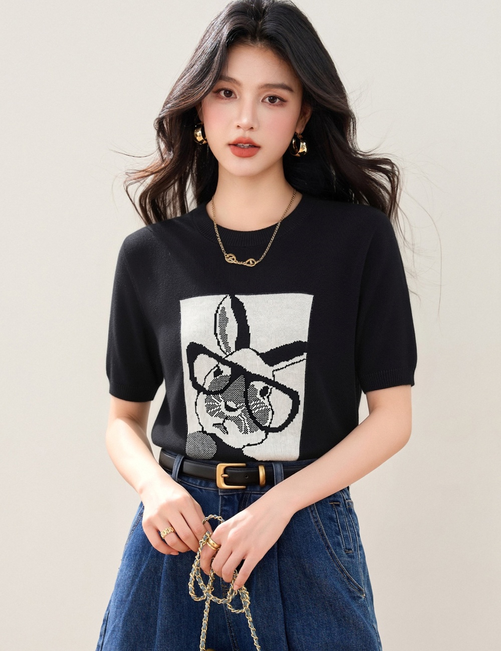 Rabbit Korean style tops cartoon thin T-shirt for women