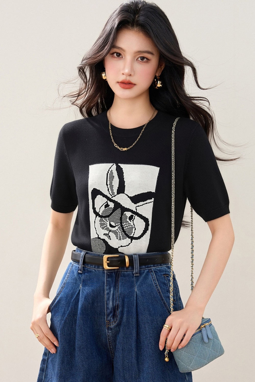 Rabbit Korean style tops cartoon thin T-shirt for women
