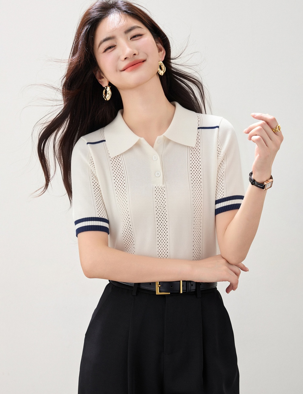 Mixed colors slim tops summer short sweater for women