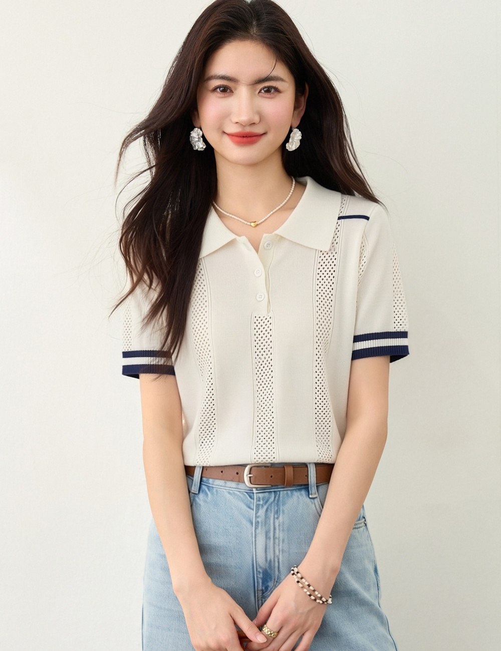 Mixed colors slim tops summer short sweater for women