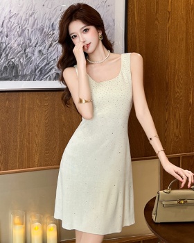 Niche square collar vest light luxury slim dress for women