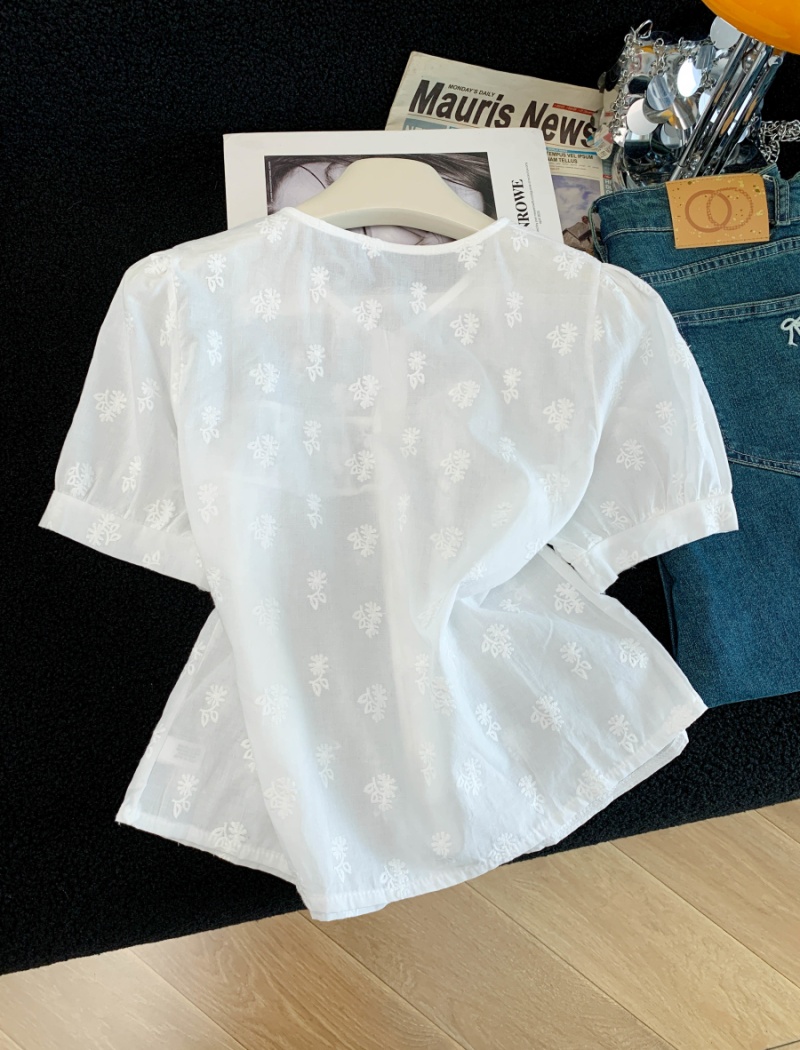 Western style short sleeve tops sweet summer shirt for women