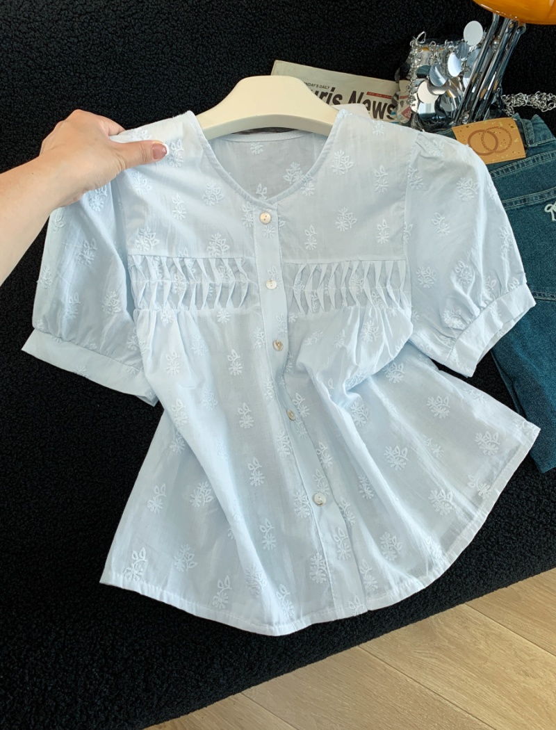 Western style short sleeve tops sweet summer shirt for women