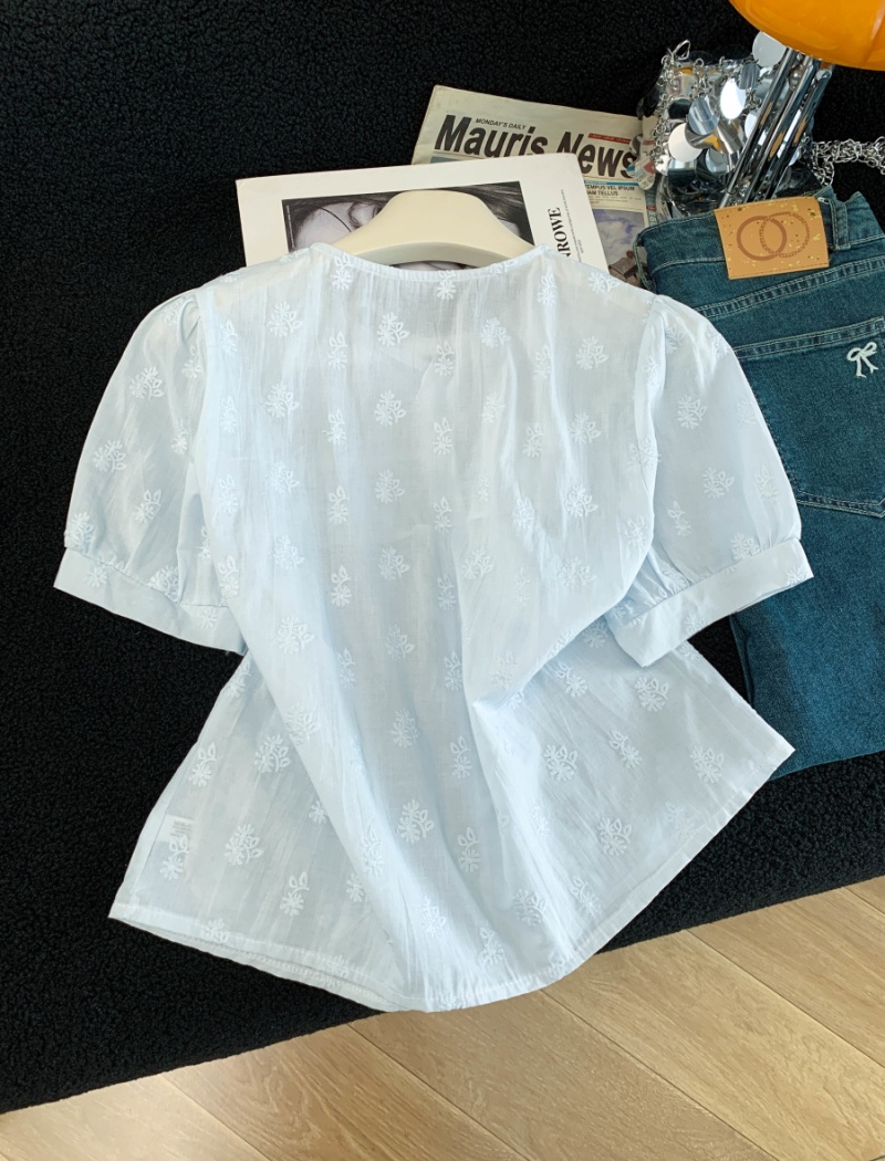 Western style short sleeve tops sweet summer shirt for women