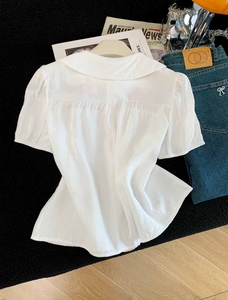 Sweet college style doll shirt face Western style summer tops