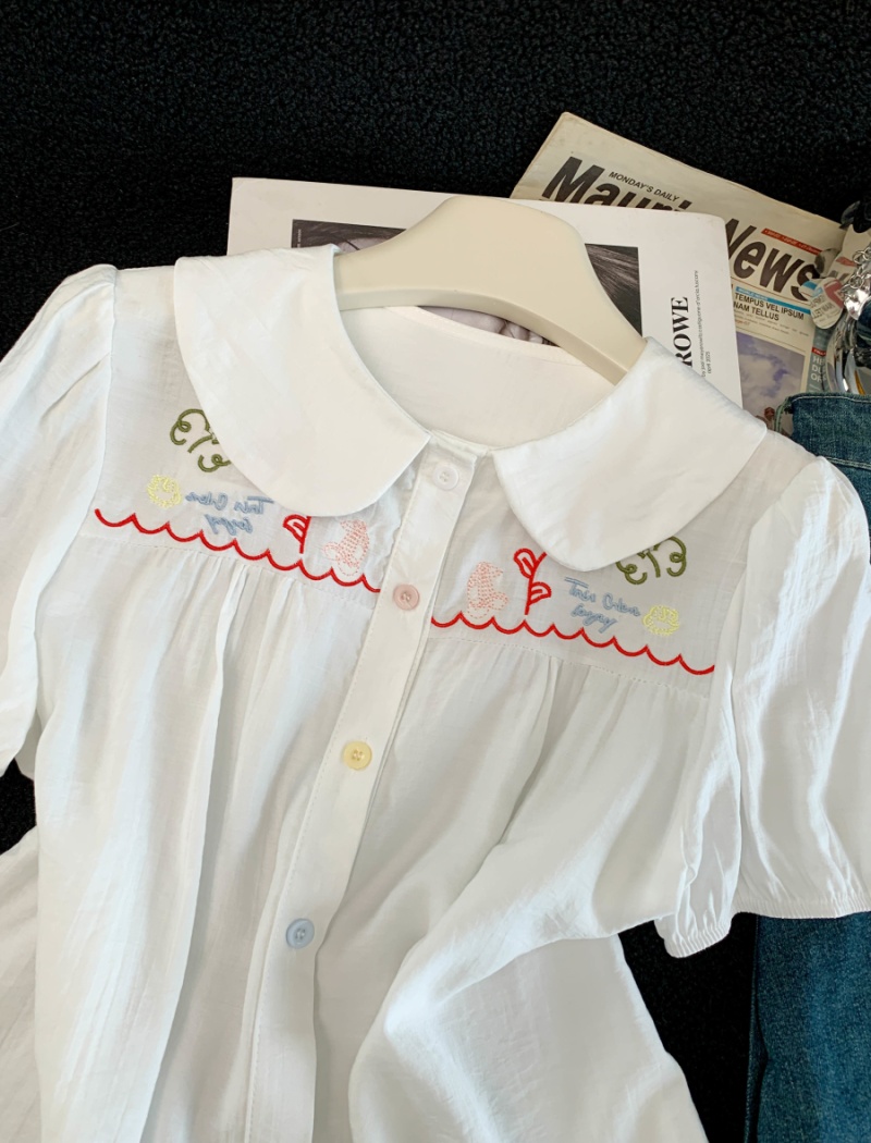 Sweet college style doll shirt face Western style summer tops