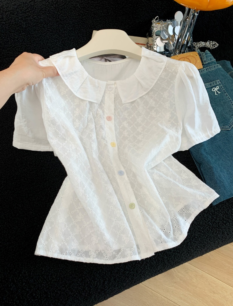 Short sleeve niche tops jacquard shirt for women
