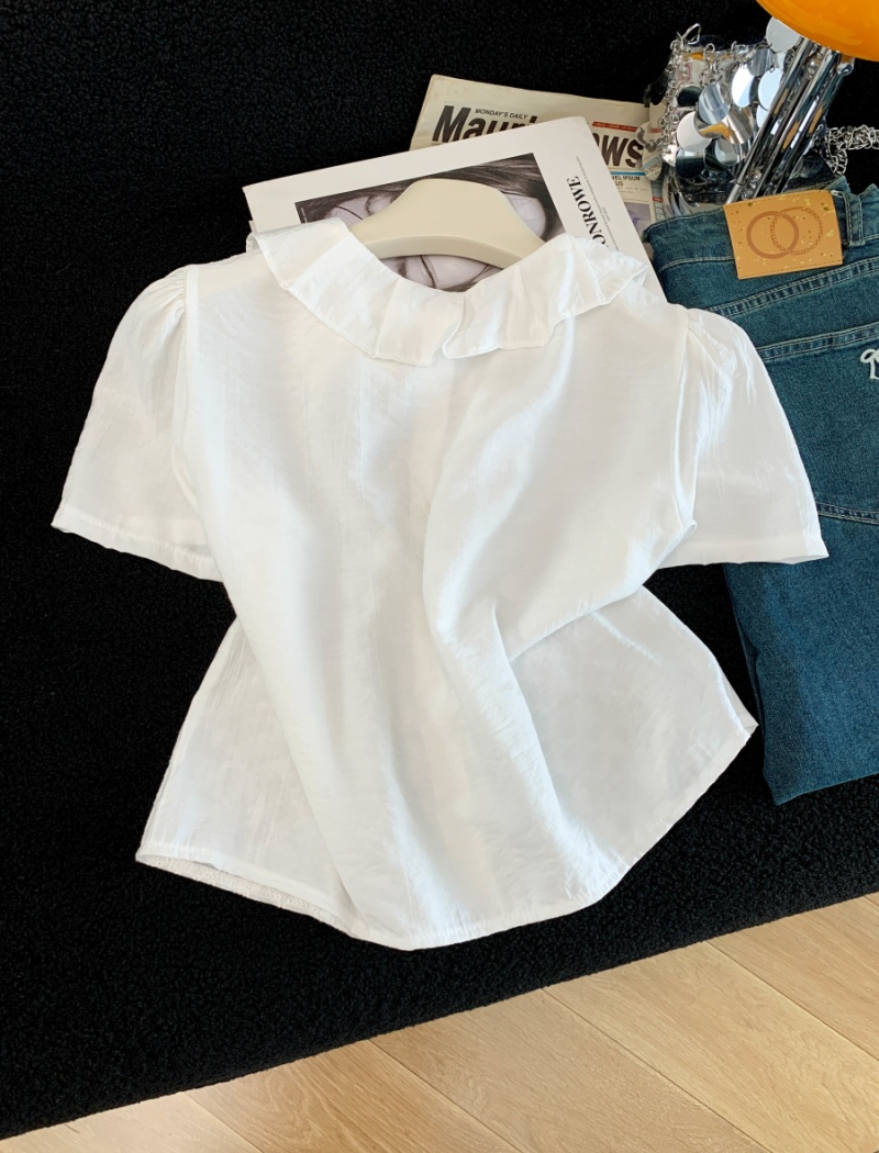 Short sleeve niche tops jacquard shirt for women