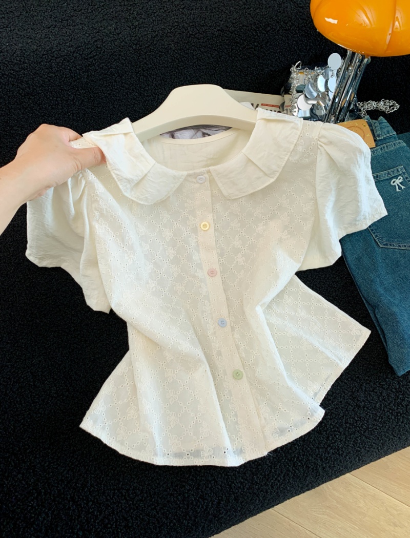 Short sleeve niche tops jacquard shirt for women