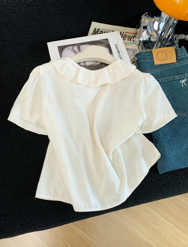 Short sleeve niche tops jacquard shirt for women