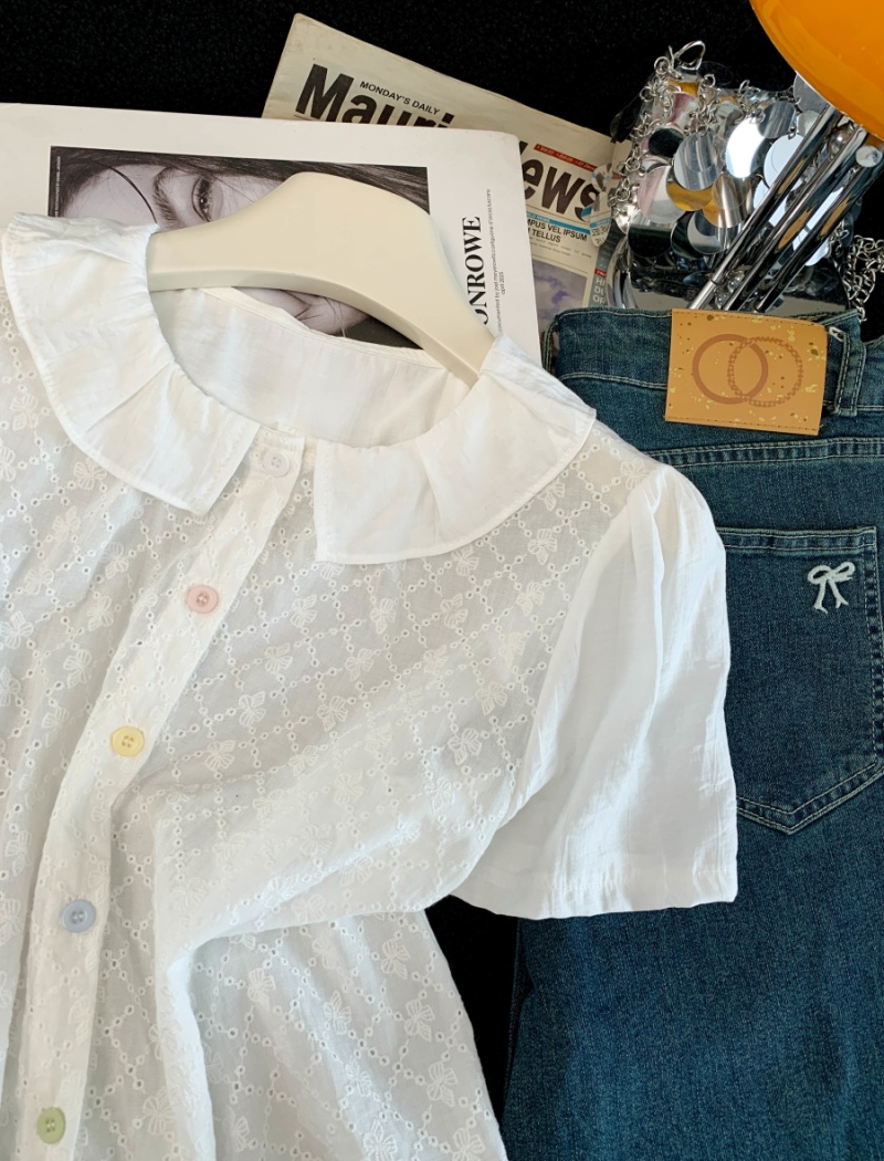 Short sleeve niche tops jacquard shirt for women