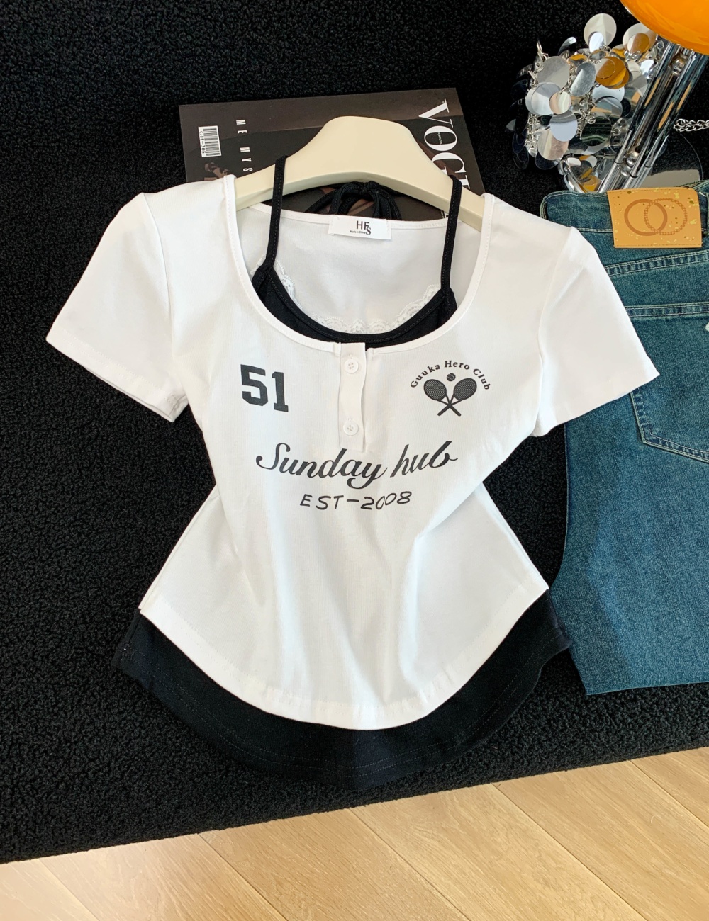 Spicegirl Pseudo-two tops printing fashion T-shirt for women