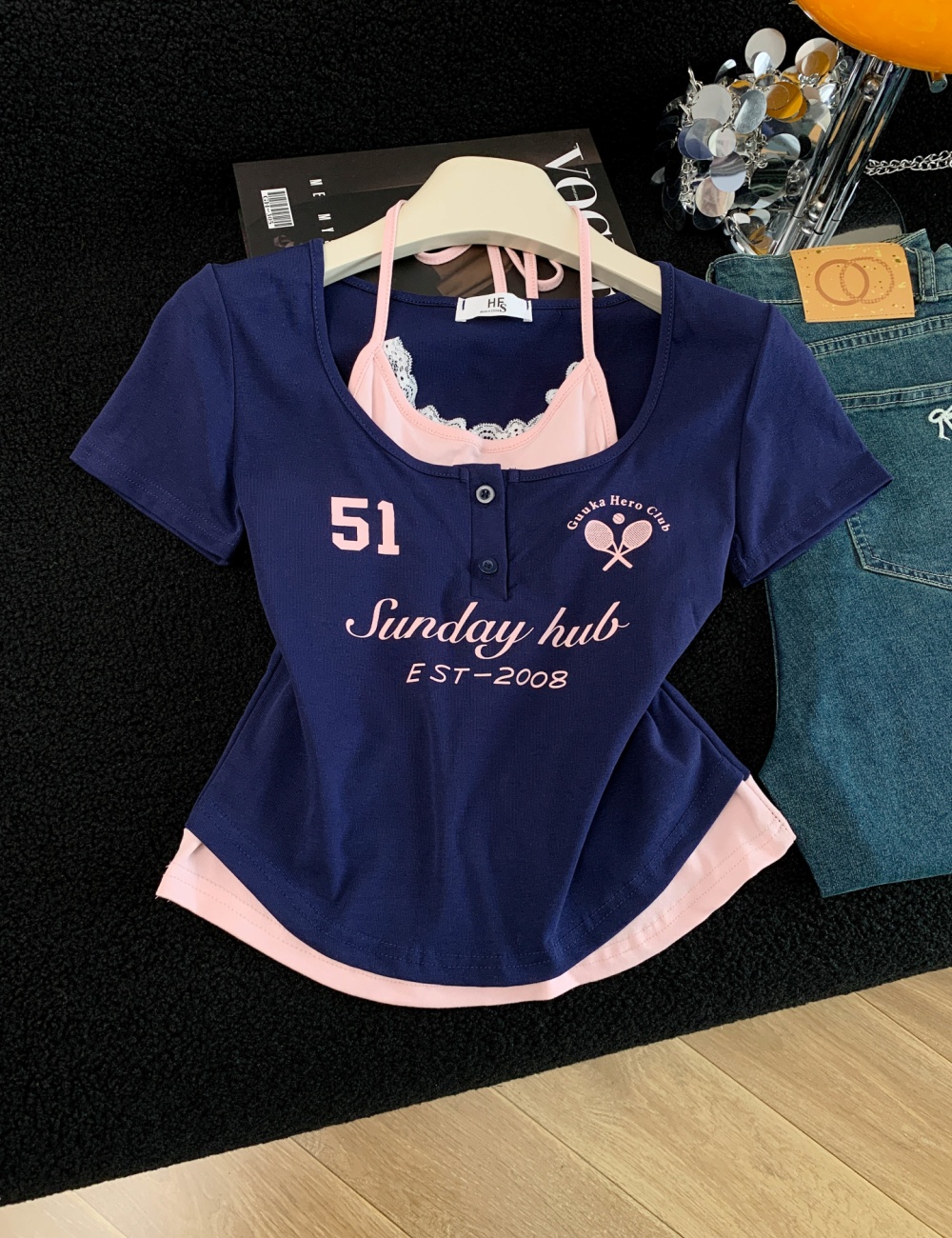 Spicegirl Pseudo-two tops printing fashion T-shirt for women