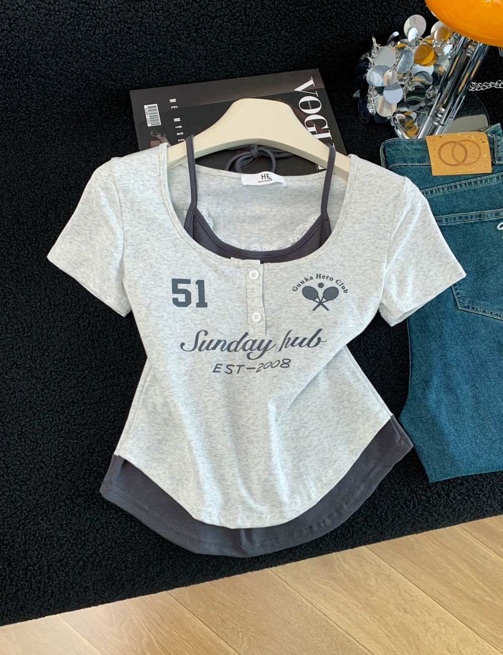 Spicegirl Pseudo-two tops printing fashion T-shirt for women