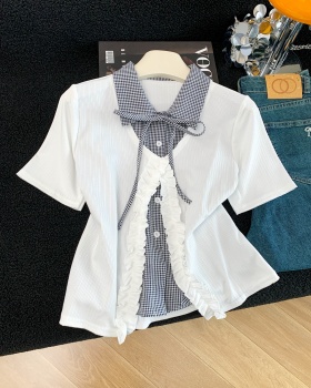 Pseudo-two Western style niche tops sweet splice T-shirt