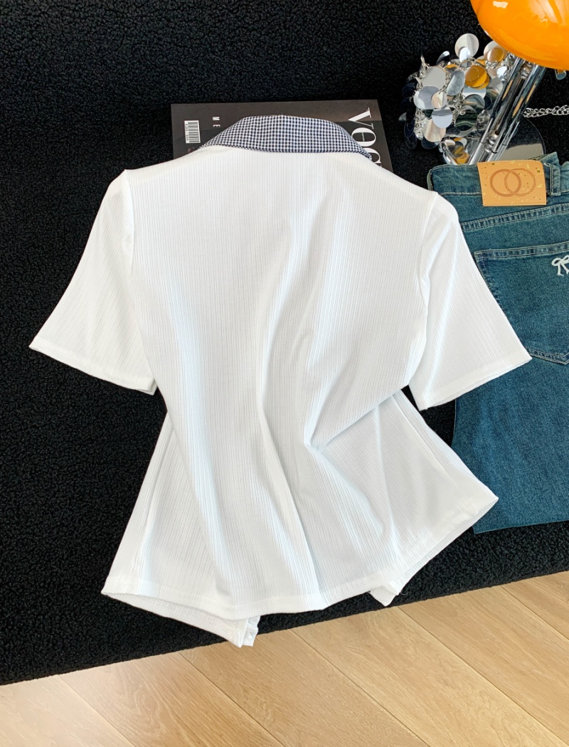 Pseudo-two Western style niche tops sweet splice T-shirt