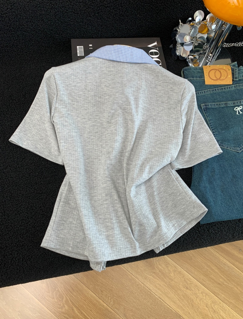 Pseudo-two Western style niche tops sweet splice T-shirt