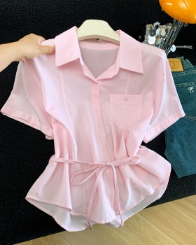 Fashion tops pinched waist shirt for women