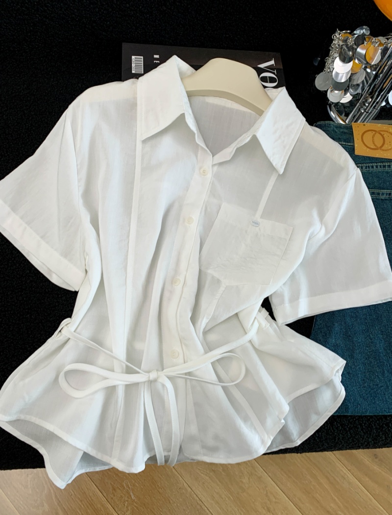 Fashion tops pinched waist shirt for women