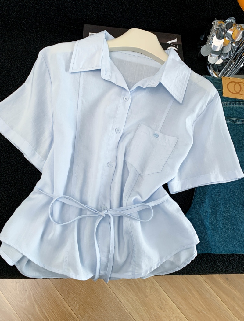 Fashion tops pinched waist shirt for women