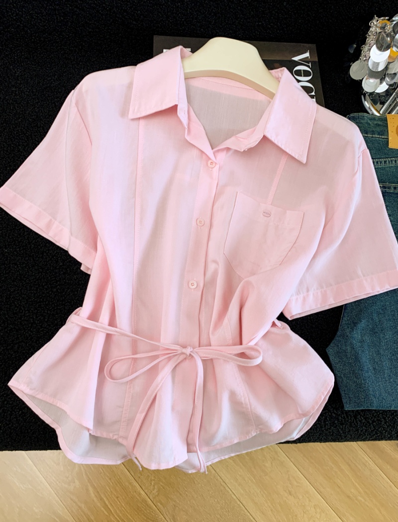 Fashion tops pinched waist shirt for women