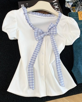 Big bow splice fashion niche mixed colors T-shirt for women