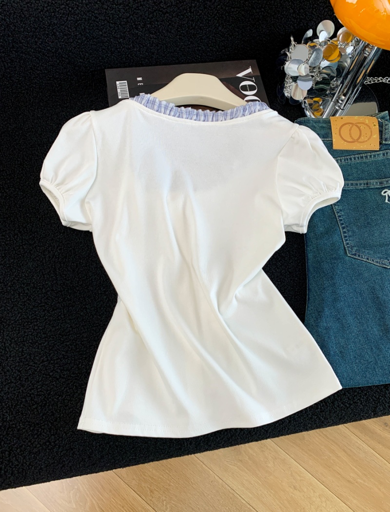 Big bow splice fashion niche mixed colors T-shirt for women