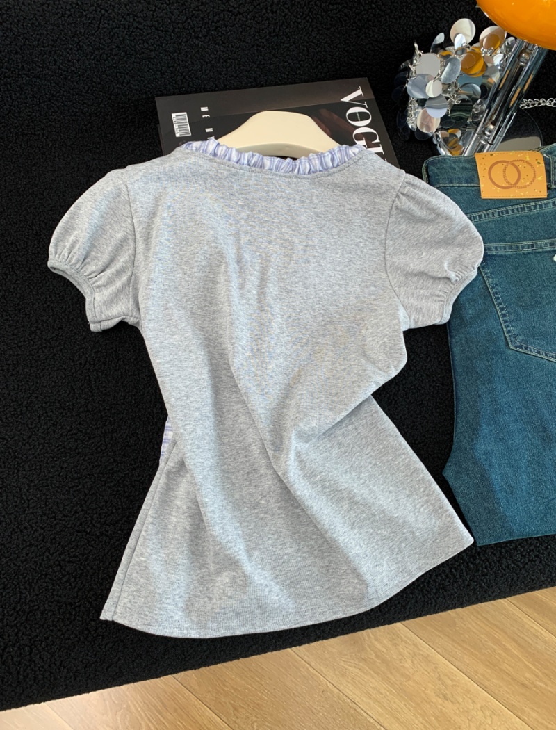 Big bow splice fashion niche mixed colors T-shirt for women