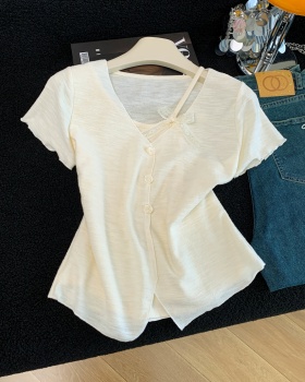 Western style sweet T-shirt all-match Pseudo-two tops