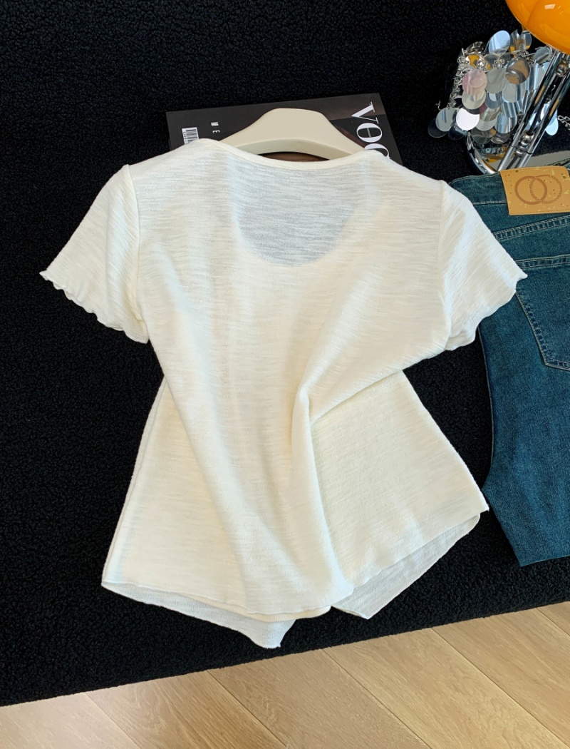 Western style sweet T-shirt all-match Pseudo-two tops