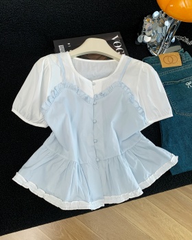 Short sleeve temperament shirt sling tops for women