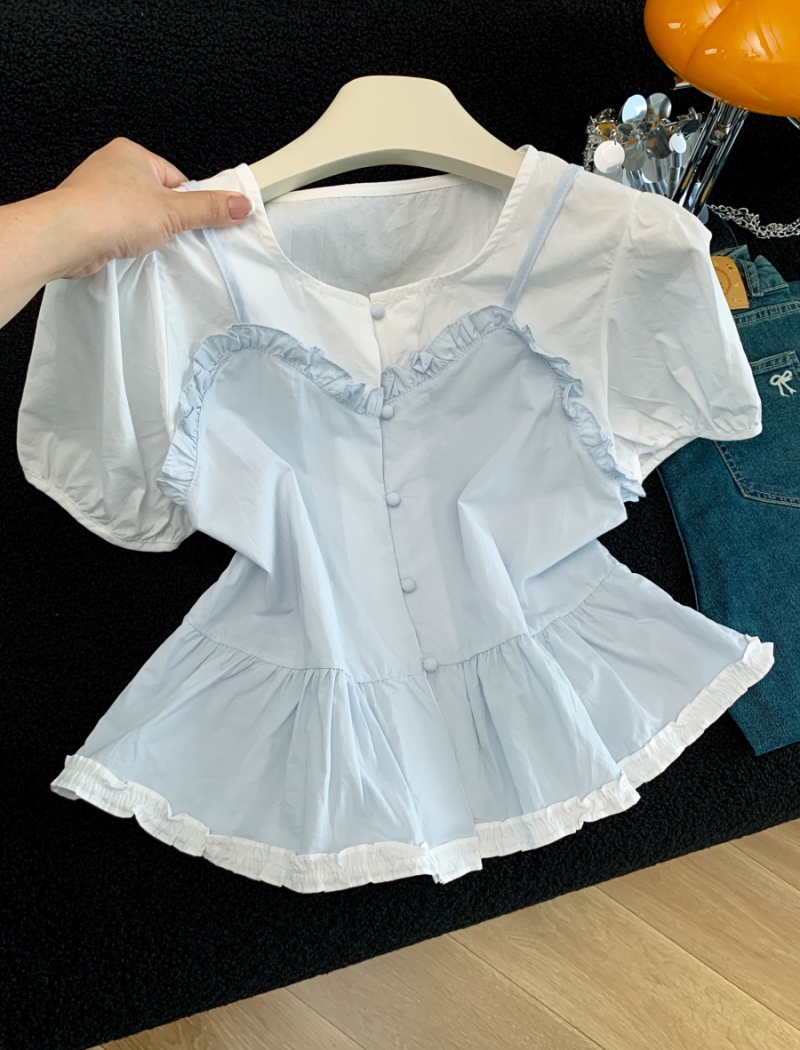 Short sleeve temperament shirt sling tops for women