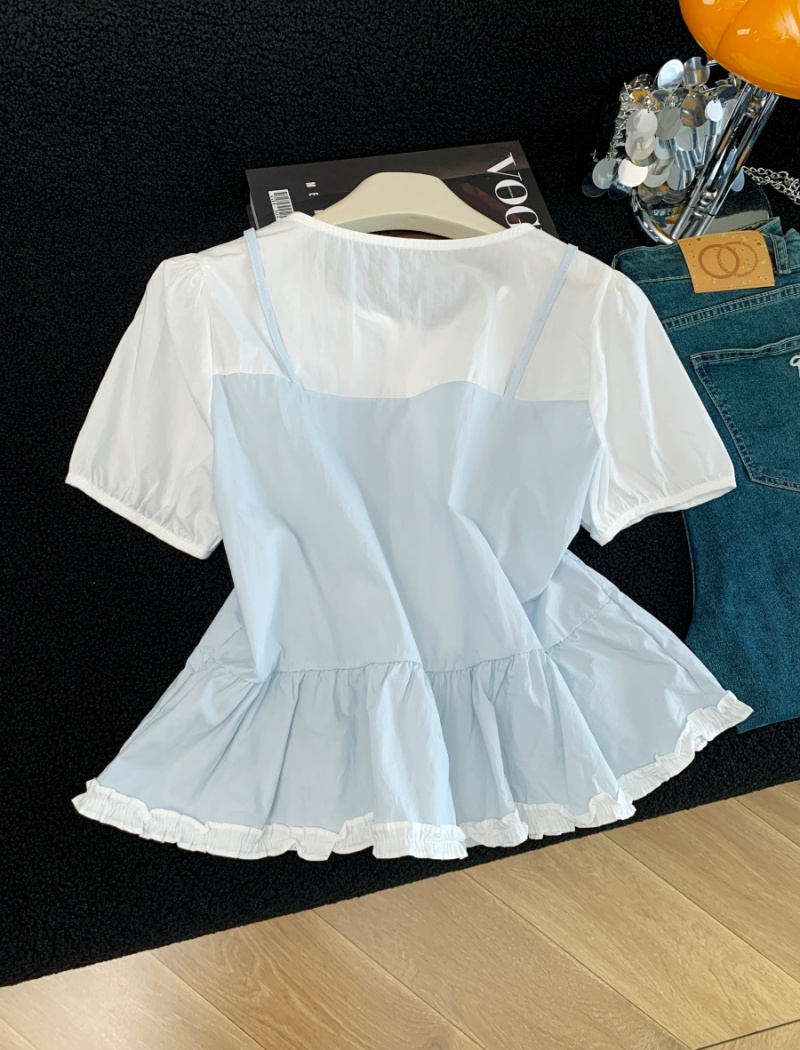 Short sleeve temperament shirt sling tops for women