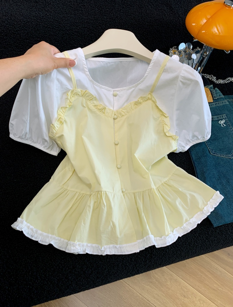 Short sleeve temperament shirt sling tops for women