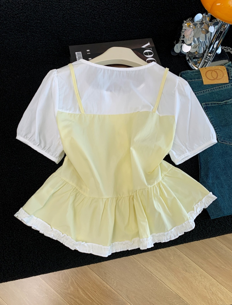 Short sleeve temperament shirt sling tops for women