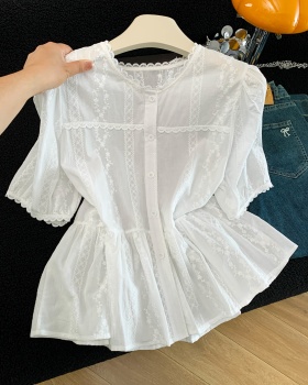 Lace splice pure cotton shirt white fashion tops for women