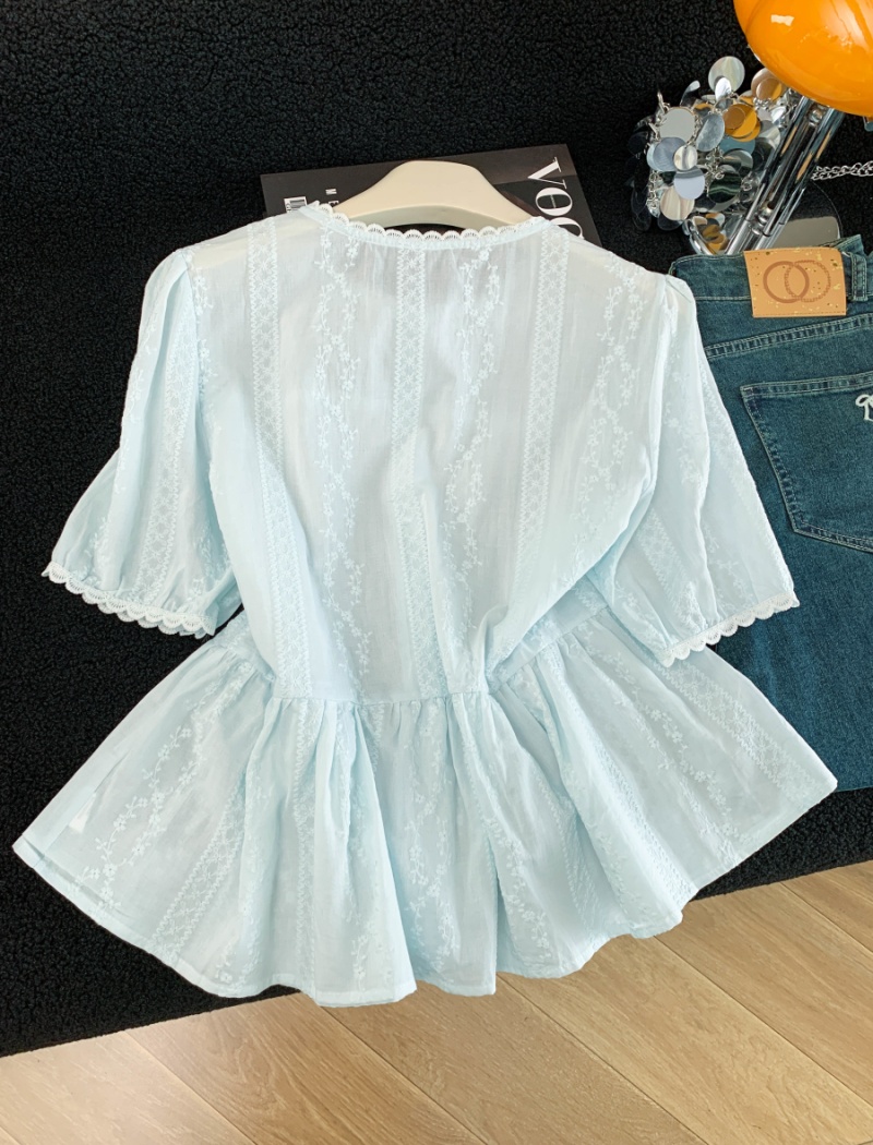 Lace splice pure cotton shirt white fashion tops for women