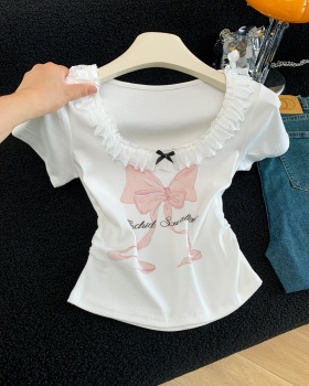 Summer slim tops printing Western style T-shirt for women