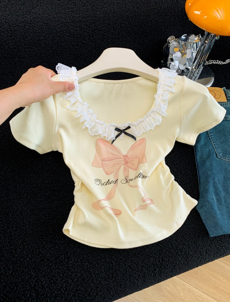 Summer slim tops printing Western style T-shirt for women