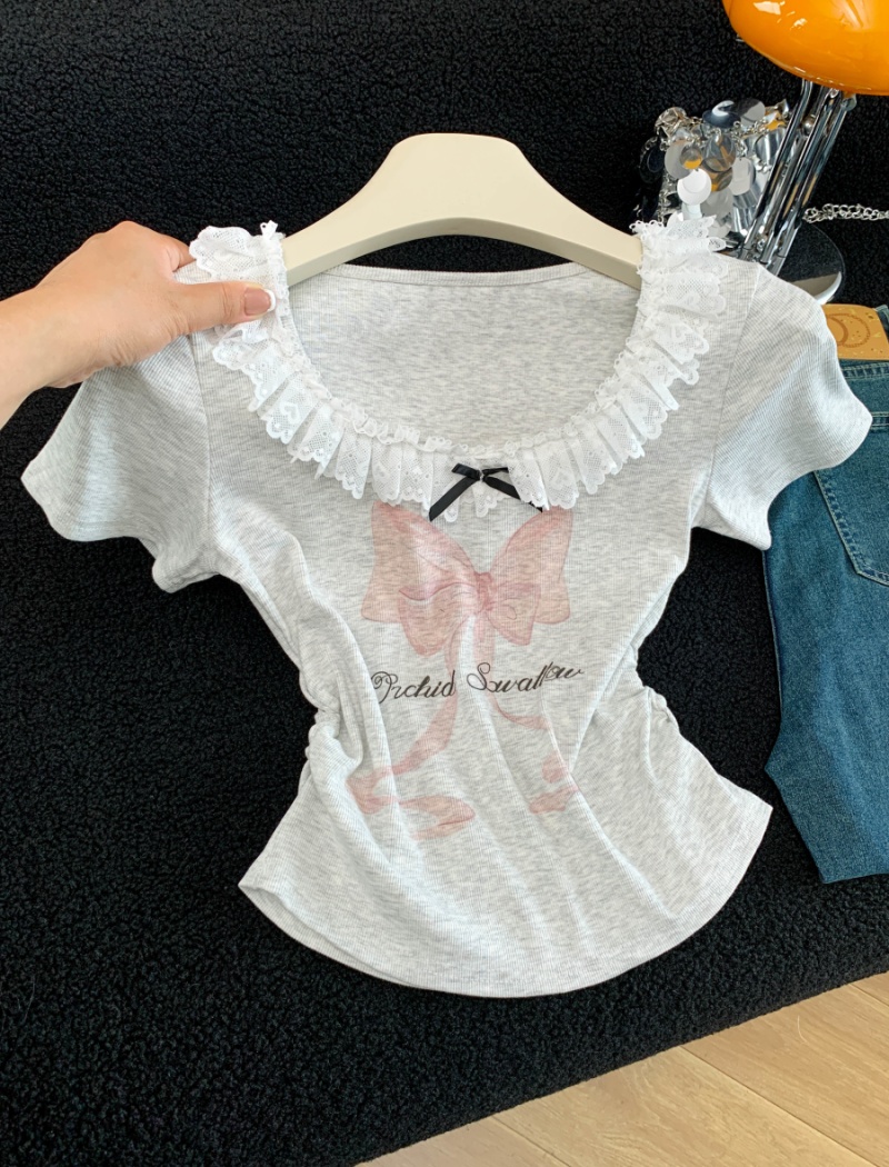 Summer slim tops printing Western style T-shirt for women